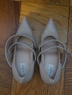 Valentino Nude Pointed-Toe Double-Strap Heels